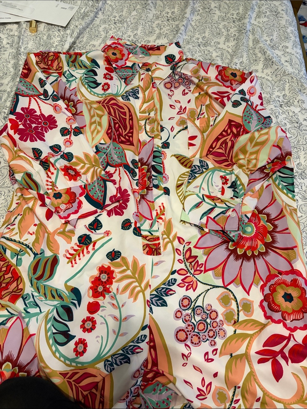 Vibrant Floral Button-Up Blouse in Multi Color
